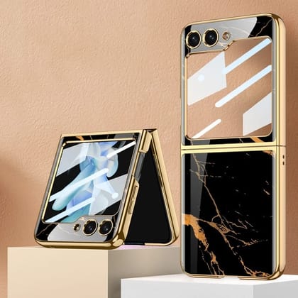 Royal Gold Plated Marble Pattern Luxury Cover-Samsung Galaxy Z Flip 5