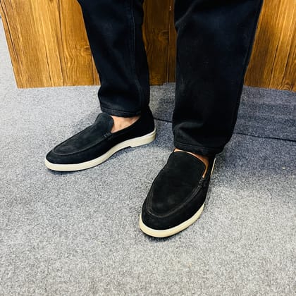 Old Money Suede Leather Loafers (Black)-7