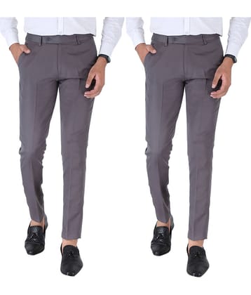 SREY Grey Slim -Fit Flat Trousers Pack of 2