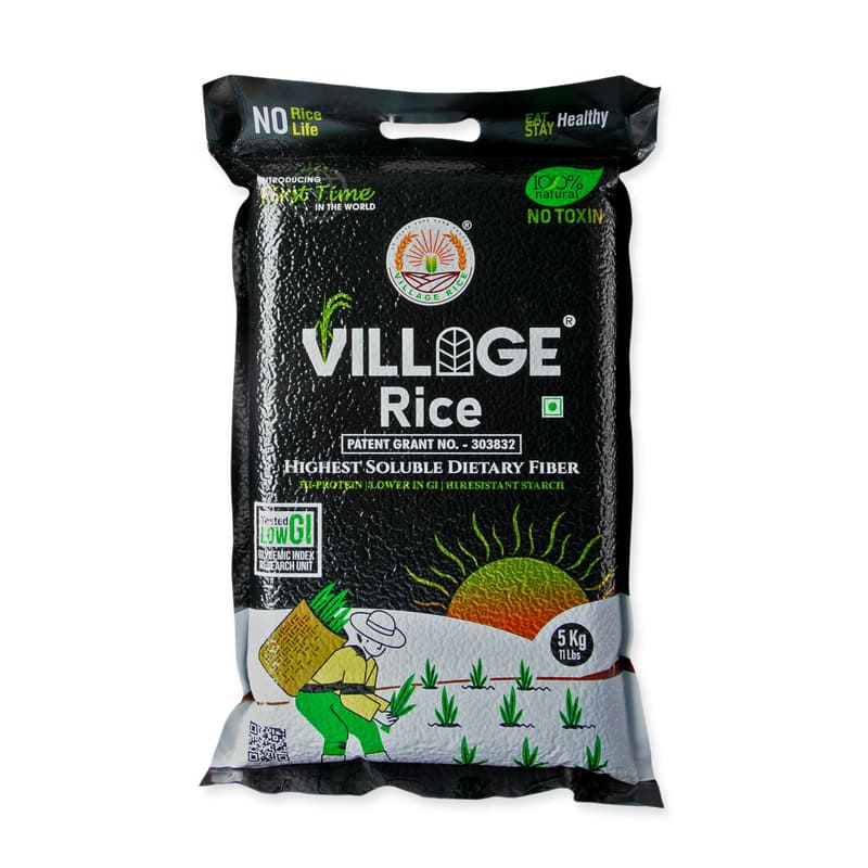 Village Rice - 5 Kg, Low Glycemic Rice, High Fiber, High Protein Rice, Low Gi (44.8), Naturally Grown Healthy Rice