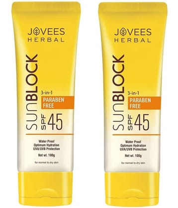 Jovees Herbal Sun Block Sunscreen SPF 45 For Normal To Dry Skin 100g (Pack of 2)