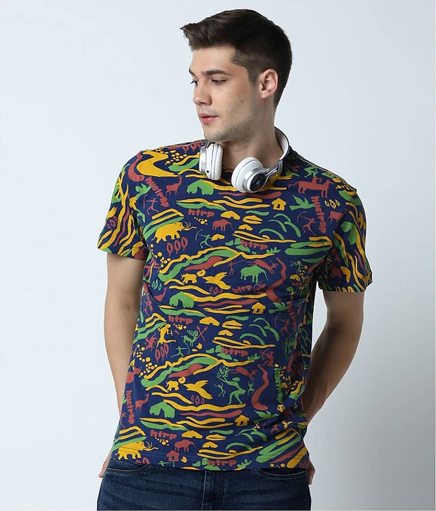 Huetrap Pack of 1 Cotton Regular Fit Men's T-Shirt ( Blue )