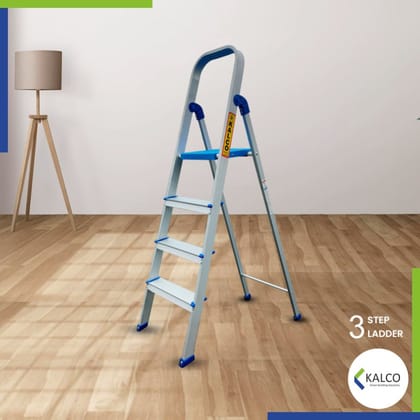3 Step Baby Aluminium Ladder, Foldable and Flat Steps, Top handle and Top Plastic Plate (Model: K-7026 in Lite)
