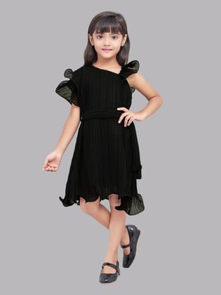 Pink Chick  Black Accordion Pleated Dress-12-13y / Black