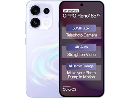 OPPO Reno 16c 5G Smartphone, 12GB RAM, 256GB Storage - Stellar Purple