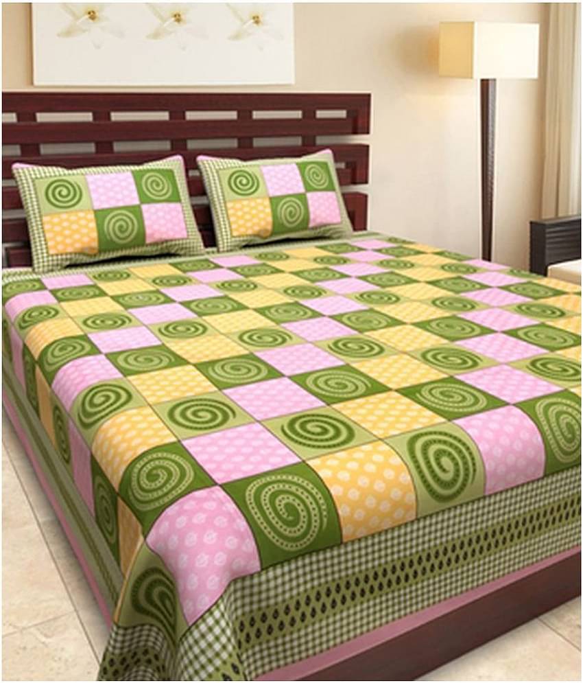Uniqchoice Cotton Double Bedsheet ( Green )