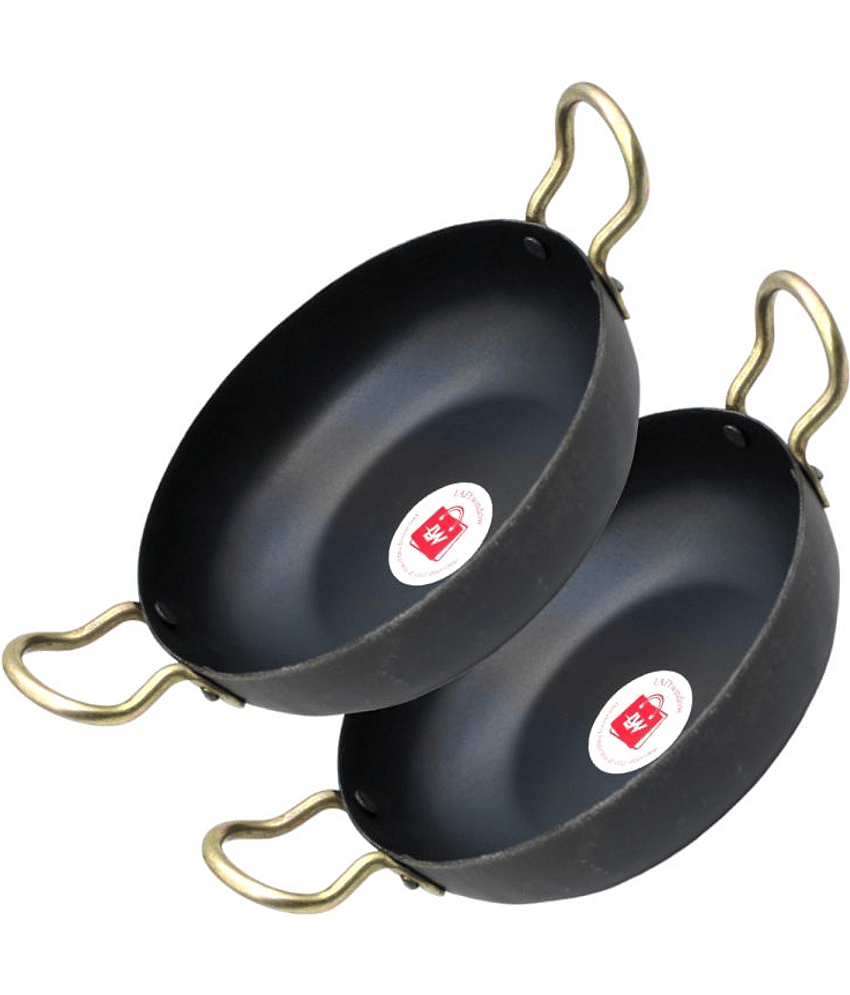 LAZYWINDOW Iron Kadhai Iron No Coating Roasting Pan ( Pack of 2 )