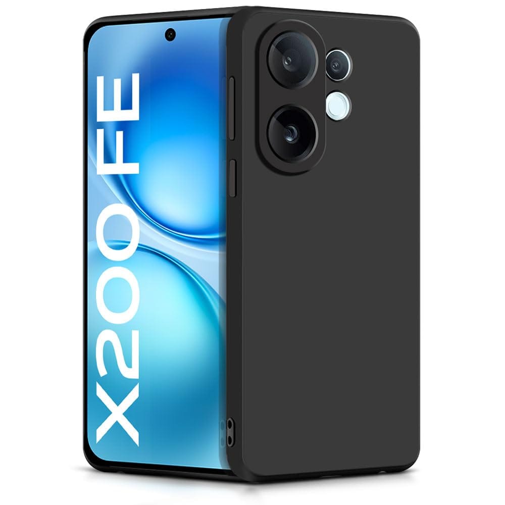 Back Cover for Vivo X200 FE 5G | Ultra Slim Soft Rubberised Case | Inner Velvet Fabric Lining | Matte Silicone Flexible Mobile Case | Camera Protection - Black