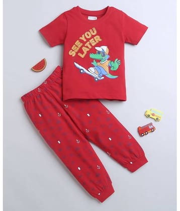 BUMZEE Pack of 1 Boys 100% Cotton Nightsuit Set ( Orange )
