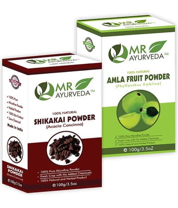 MR Ayurveda 100% Natural Shikakai Powder and Amla Powder Hair Scalp Treatment 200 g Pack of 2