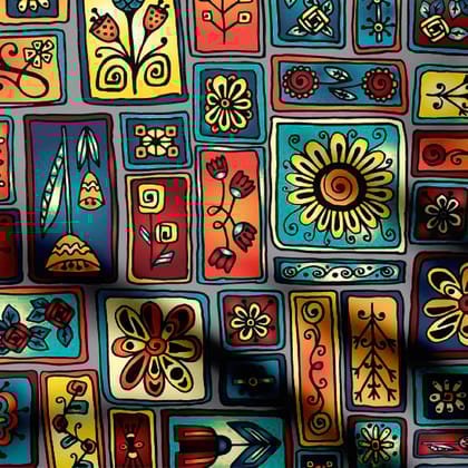 geometric with flowers Print Fabric-Cotton
