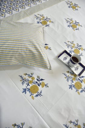 Royal Blue yellow Buta Bedsheet : Regal elegance King 90x108 inches
