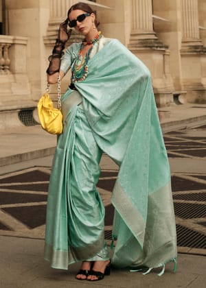 Spice Green Woven Banarasi Satin Silk Saree