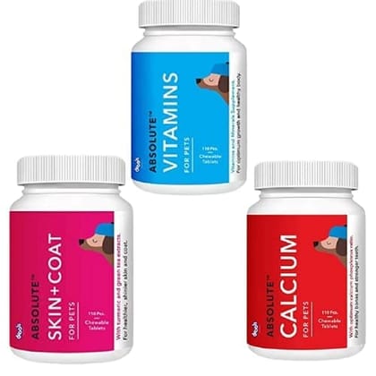 Absolute Vitamins-110 Pcs, Calcium-110 Pcs, Skin-Coat-110 Pcs with canine care perfume