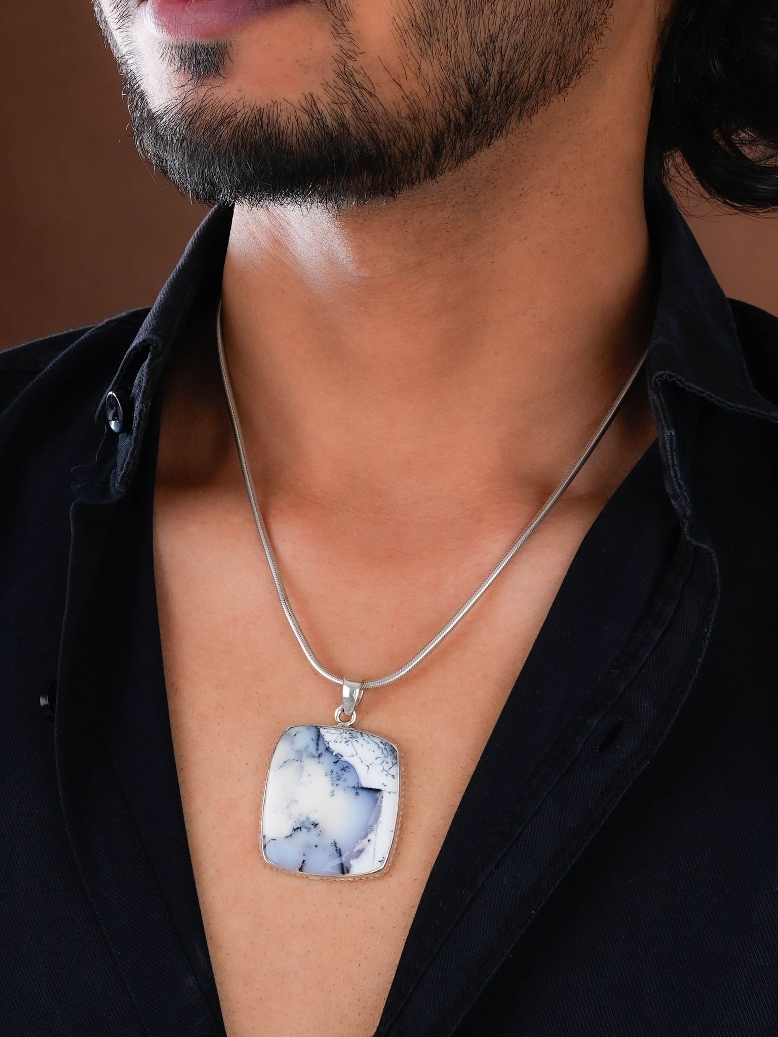 Dendrite Opal Silver Pendant