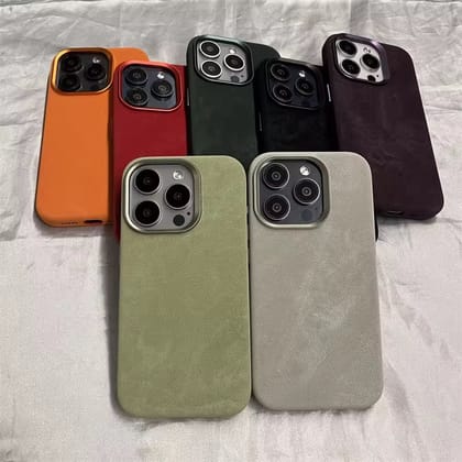 Luxury Fabric Leather Metal Buttons iPhone Magsafe Case-iPhone 15 Pro / Orange
