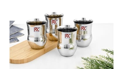 RK Flowerpot 7 DLX Stainless Steel Glass Set of 4-300Ml Each | Mirror Polish, Food Grade | Scratch Resistant, Serving Glass | for Water Juice (Silver)