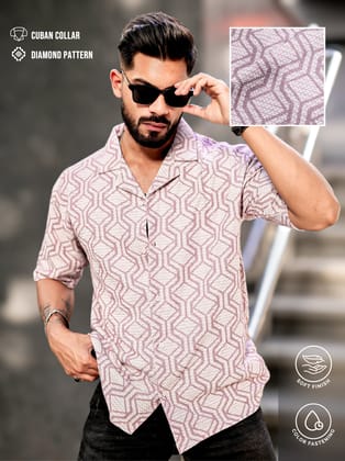 Diamond Texture Pink Half Sleeve Shirt-S / Pink