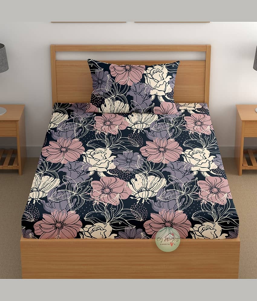 CG HOMES Blue Microfiber 1 Single Bedsheet with 1 Pillow Cover ( 215 cm x 150 cm )