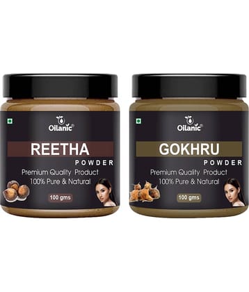 Oilanic 100% Pure Reetha Powder & Gokhru Powder For Skincare Hair Mask 200 g Pack of 2