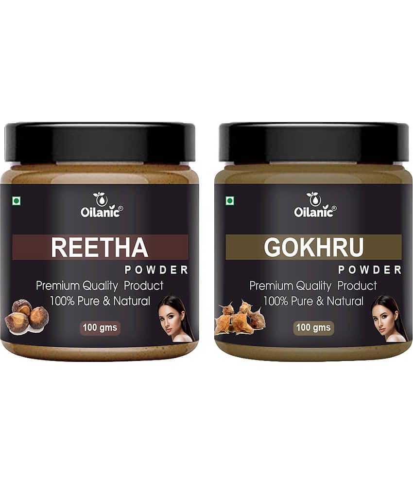 Oilanic 100% Pure Reetha Powder & Gokhru Powder For Skincare Hair Mask 200 g Pack of 2