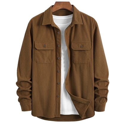 Men's Corduroy Cotton Regular fit Casual Shirt - Brown-S