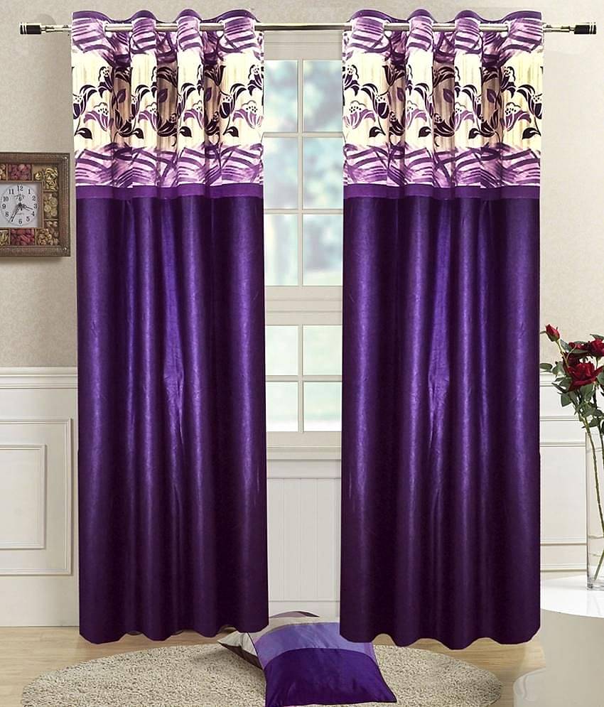Homefab India Plain Semi-Transparent Eyelet Door Curtain 7ft (Pack of 2) - Purple