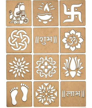 M.G ENTERPRISE DIY MDF Wood Organic Rangoli Stencils For Floor and Wall G-1 Set of 12 pc (4 in x 4 in)
