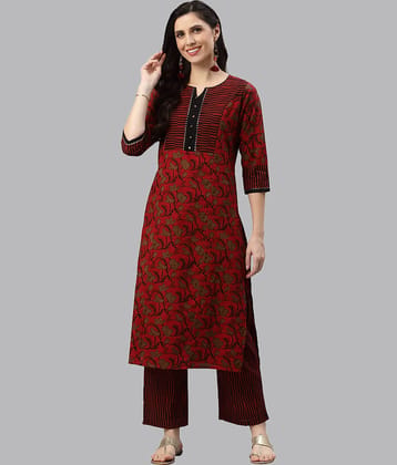 Yash Gallery - Maroon Straight Cotton Women's Stitched Salwar Suit ( Pack of 1 )