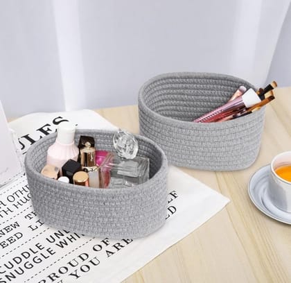 Generic Cotton 8x3 Inch Round 2 Set Bedside Organizer With Out Lid (Gray)-PID66374