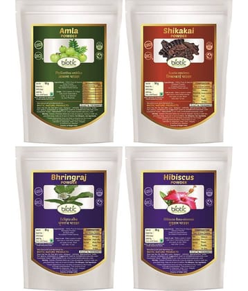 Biotic Amla, Bhring raj, Shikakai and Hibiscus Powder (50g Each) 200 gm