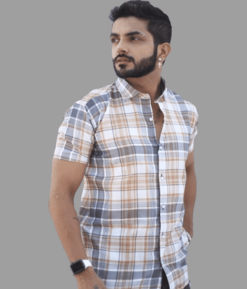 HARPITA Cotton Blend Regular Fit Checks 3/4th Sleeves Men's Casual Shirt - Beige ( Pack of 1 )