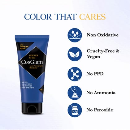 COSGLAM Semi Permanent Hair Color Wonder Blue 120g and Hair Color Remover 70ml, Switching Shades Made Easy