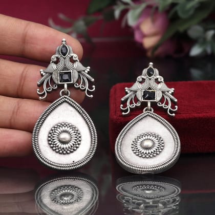 Black Color Oxidised Earrings (GSE2938BLK)-Length: 6.50 CM x Width: 3.00 CM / Black / Brass With Good Quality Silver Plated