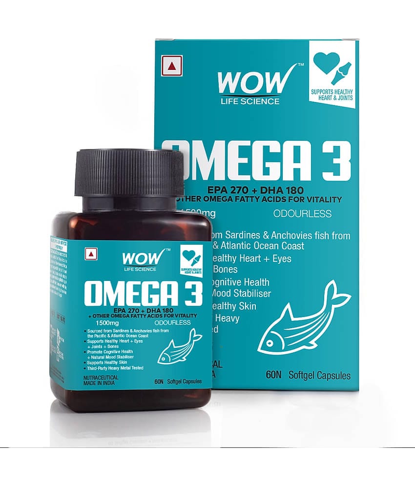 WOW Life Science Omega-3 1500mg Capsules with Fish oil - EPA 270 + DHA 180 Enriched - 60 Capsule