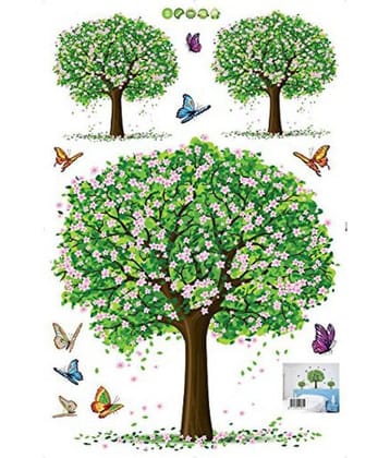 Print Mantras Tree Flowers Butterfly wall stickers Nature Sticker ( 120 x 140 cms )