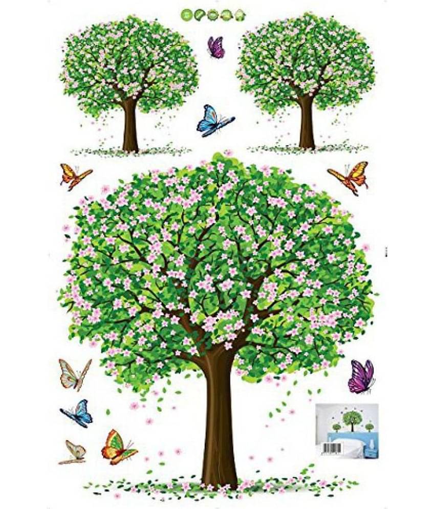 Print Mantras Tree Flowers Butterfly wall stickers Nature Sticker ( 120 x 140 cms )