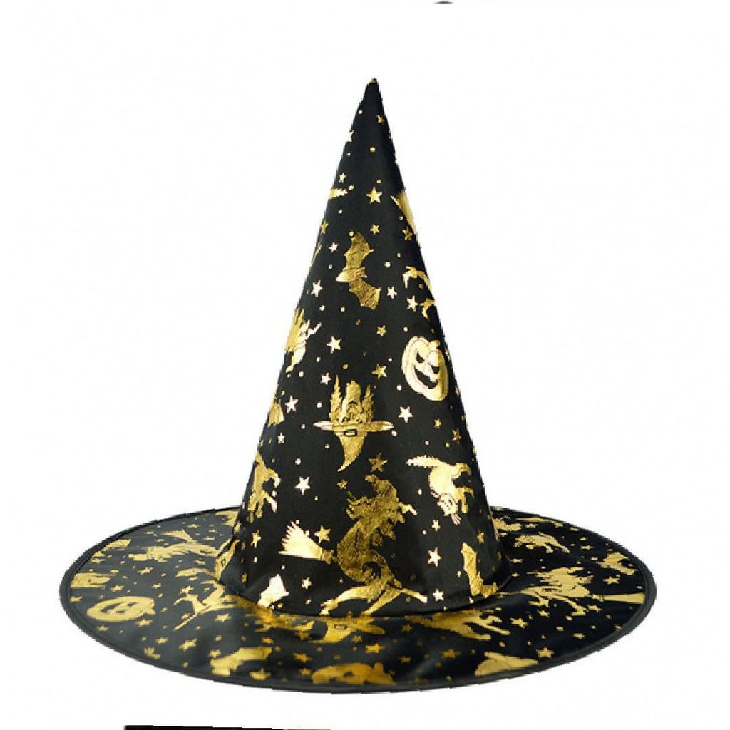 Witch Hat with Golden Pumpkin Bat Print for Halloween - 1PC - Party and Festive Needs | Buy online on ZillyBuy