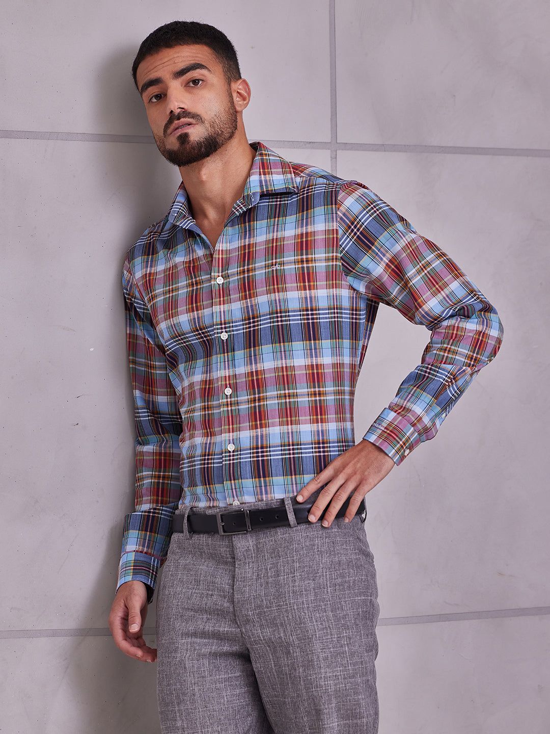 Aldeno Men Regular Fit Checks Multi color Cotton Shirt (MEVO)-S