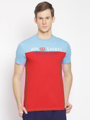 Mens Premium Cotton Colourblock Printed Half Sleeve Crew Neck T-Shirts-S / Flame Orange