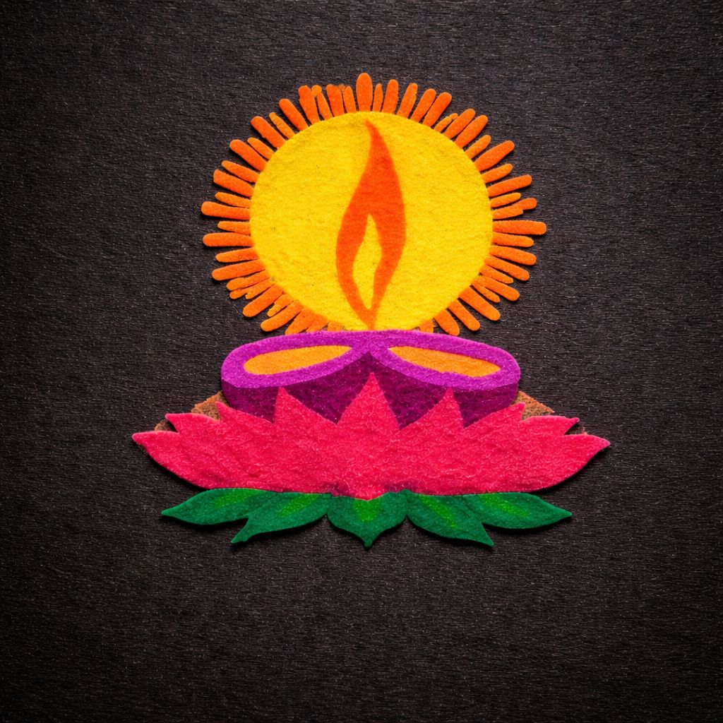Madhura’s Creations Diya Rangoli Patch on Plastic Sheet | Traditional Festive Design | Real Rangoli Colours | Reusable | Single Piece