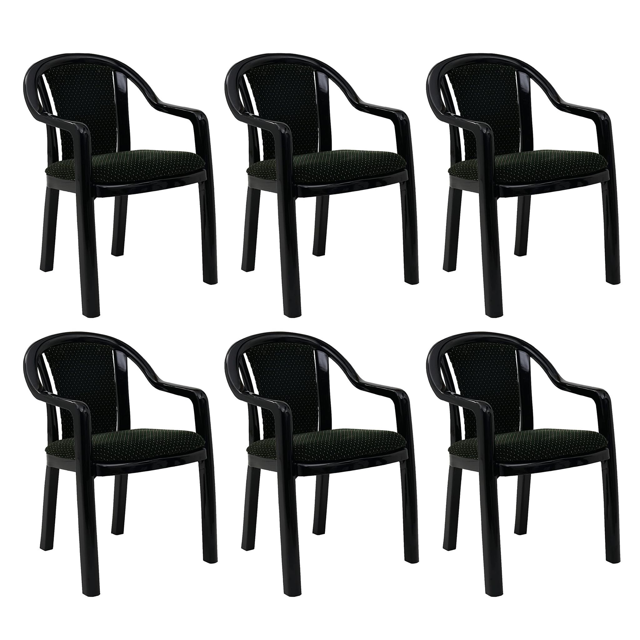 Supreme Furniture Ornate Plastic Cushion Chair with-Arm Suitable for Home, Garden, Office, Living Room, Cafeteria, Restaurant, Hotel, Resort and Indoor(Set of 6, Black-Green)