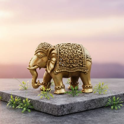 Brass Elephant Idol Statue | Traditional Decorative Showpiece, Height : 2 Inch (BSMAS1707 K)