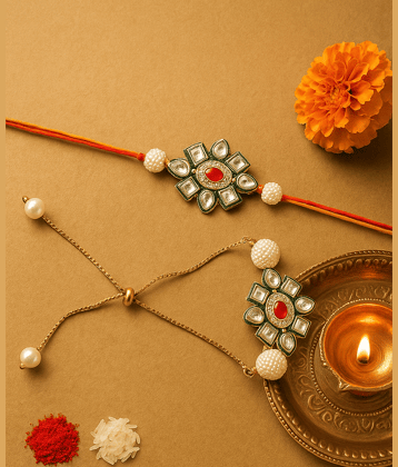 THRIFTKART Bhaiya Bhabhi Rakhi Multicolour Traditional KUNDAN Rakhi FOR BHAIYA BHABHI