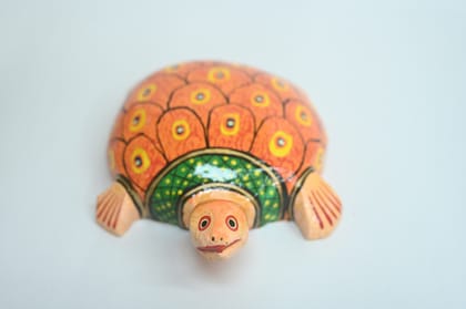 Icrafts Handmade Wooden Orange Shell Tortoise Toy (L: 22.86 cm × B: 10.86 cm × H: 5.06 cm) – Eco-Friendly Traditional Wooden Toy for Kids