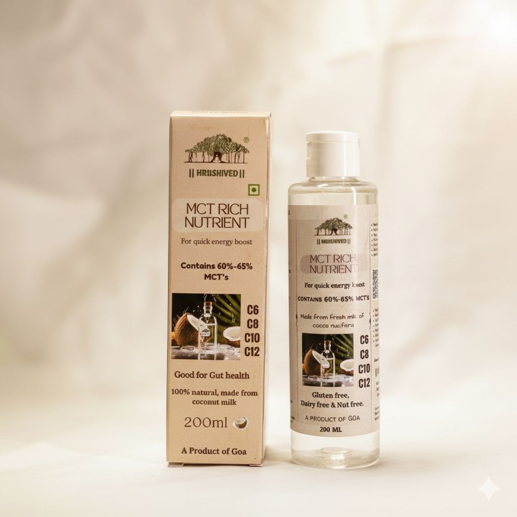Hrushived 65 Percent MCT Rich Virgin Coconut Milk Oil Quick Energy Gut Health and Keto Friendly 200 ml