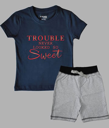 ETCHED DESIGN Pack of 1 Boys Cotton T-Shirt & Shorts Set ( Multicolor )