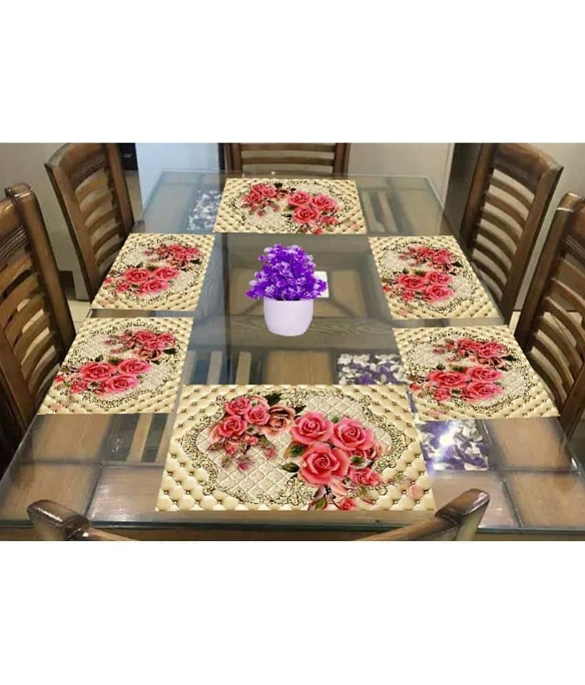 Revexo PVC Floral Rectangle Table Mats ( 40 cm x 30 cm ) Pack of 6 - Multi