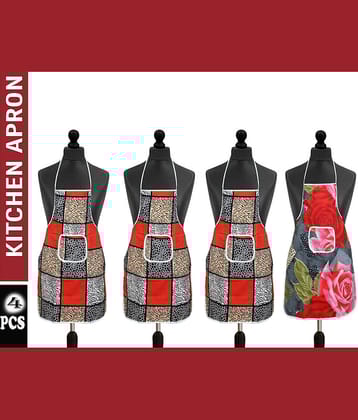 Aazeem Cotton Blend Printed Kitchen Apron with 1 Center Pocket ( Pack of 4 )