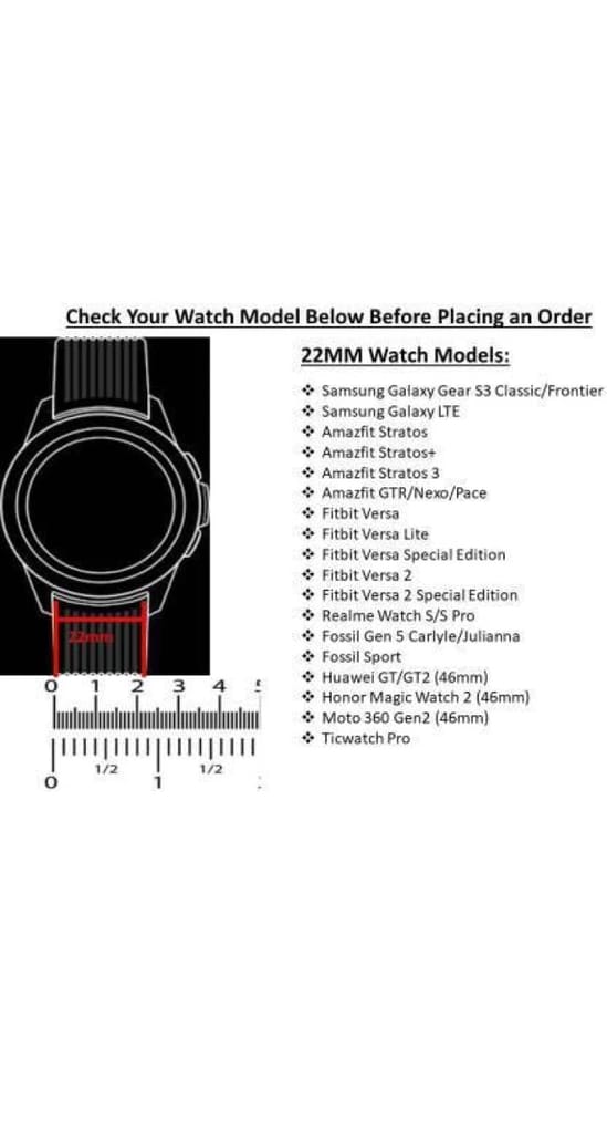 22mm Silicone Smart Watch Strap Compatible with Smartwatch Straps for Men & Women (Black)